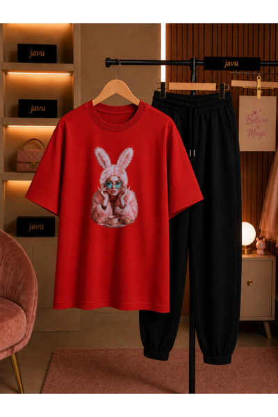 JAWÜ STYLE طقم بدلة رياضية مطبوع عليه Bunny Chill