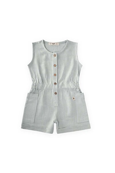 Cigit Short Length Linen Overalls with Side Pockets, 2-7 Years Old, Mint Green