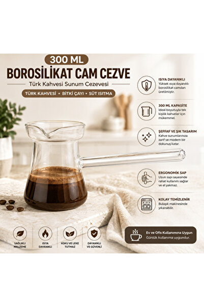 Hazal Durable Borosilicate Glass Turkish Coffee Presentation Pot 300 ml Arow