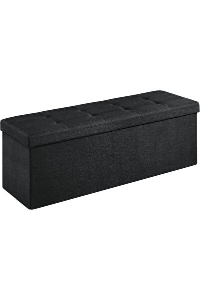 SONGMICS Folding Stool with Storage Space, Linen Imitation, 110x38x38 cm, Black