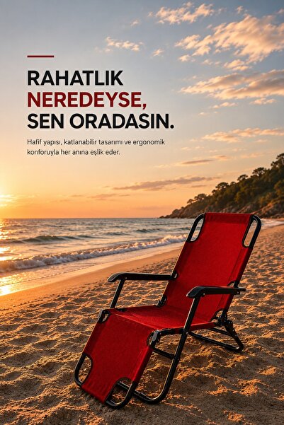 DEKOZUM MİSTRAL Katlanabilir Şezlong Kamp Sandalyesi Plaj Koltuğu Taşınabilir