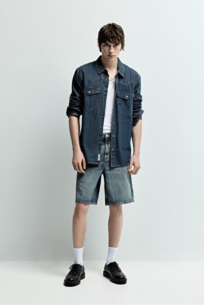 LEFTIES Düz kesim denim bermuda