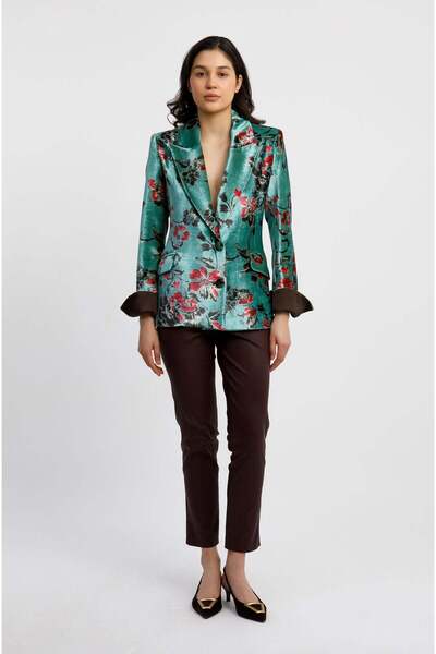 Ayşen Armağan | A² Floral Desenlİ İpek Kadife Blazer Ceket-38 - çok renkli