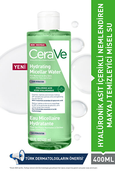 CeraVe Hyalüronik Asit İçerikli Nemlendiren Makyaj Temizleyici Misel Su 400 ml