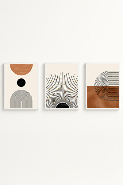 huhuli White Wooden Framed 3-Piece Bohemian Painting Set Huhu198