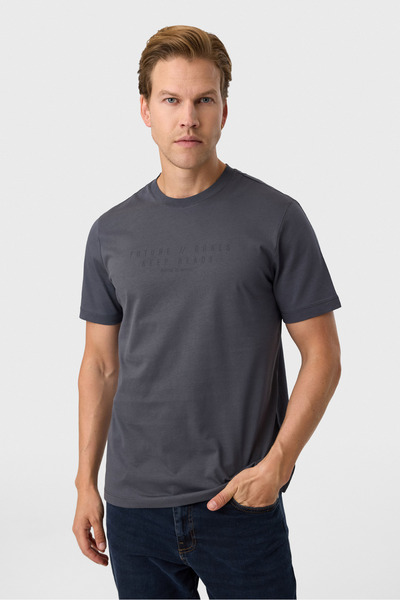 Back And Bond Relaxed Fit Printed Anthracite Crew Neck T-Shirt