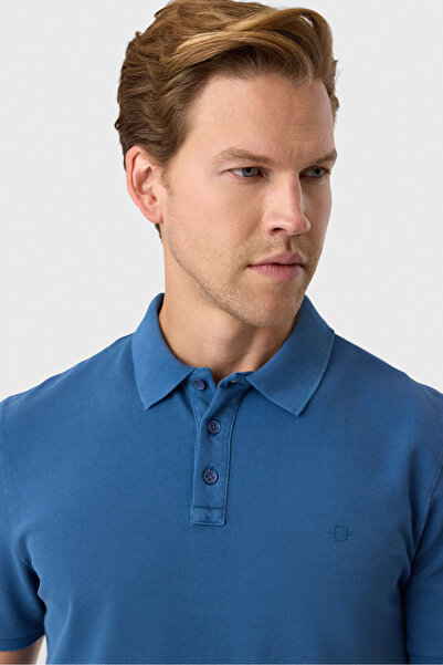 Back And Bond Regular fit blue polo collar t-shirt