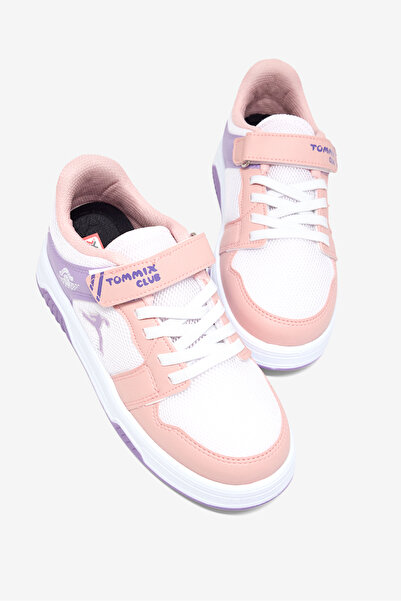 Tonny Black Çocuk Unisex Pudra Lila Beyaz Rahat Kalıp Ortopedik Cırtlı Sneaker