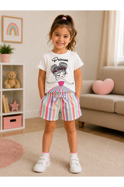 SANTRALBEBE Girl's Patterned Shorts Set