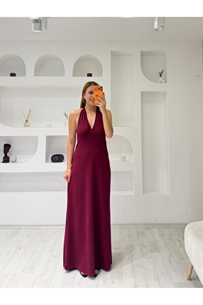 Trendingsize Modal Textured Halter Neck and Waist Tie Dress