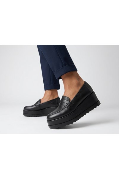 MARCO ROCCO Genuine Leather Black Platform Wedge Sole Women's Casual Shoes