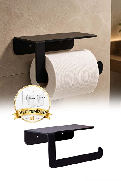 omilife Suport pentru hârtie igienică din metal negru cu raft și suport pentr...