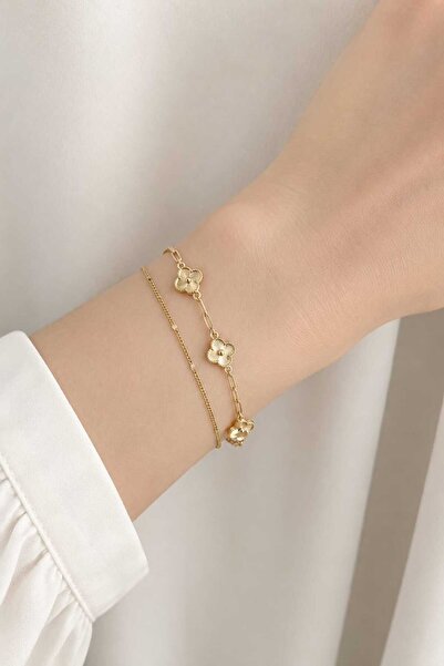 sheenez Gold Şans Minimal Zincir Kadın Çelik Bileklik(ebat 0.8cm uzunluk 21 cm )