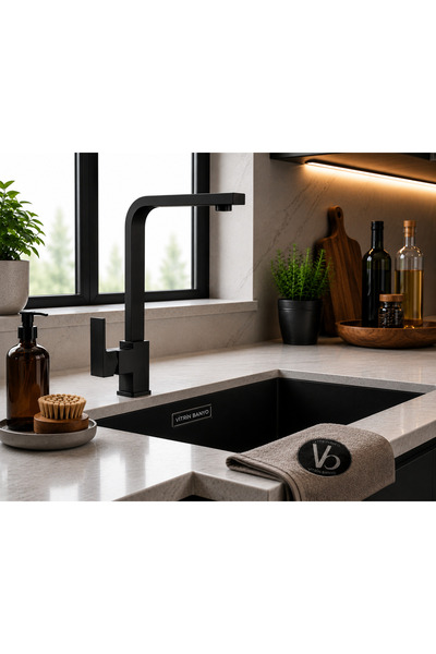 vb vitrinbanyo Premium Black Kitchen Sink Faucet – Square Design Luxury Kitch...