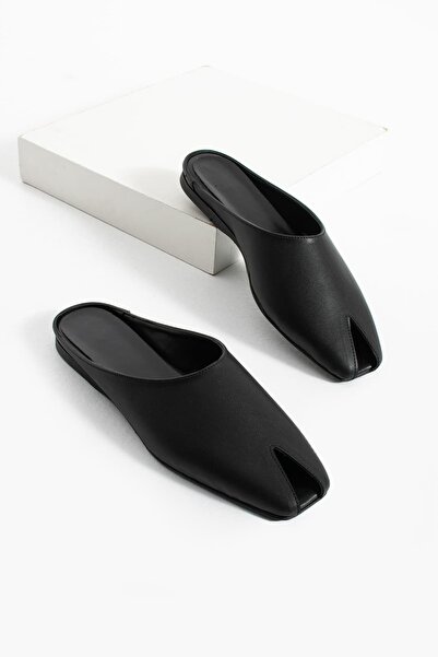 diclepolat Women's Black Flat Sole Slippers Square Toe Open Front Asymmetrica...