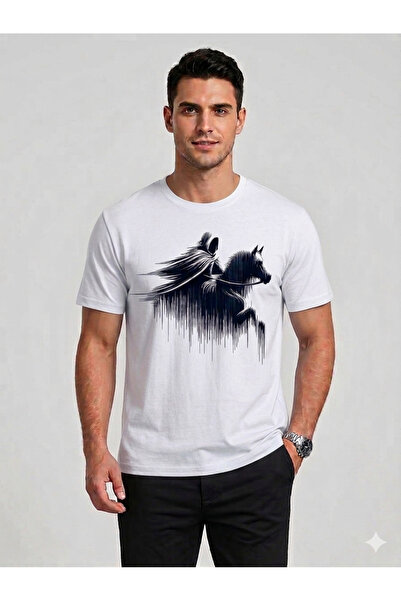 VODEXA Unisex Oversize T-Shirt Shadow Horse Printed 100% Cotton T-Shirt Comfo...