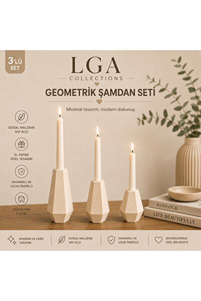 LGA COLLECTİONS EL YAPIMI GEOMETRİK ŞAMDAN MUMLUK SETİ 3 LÜ