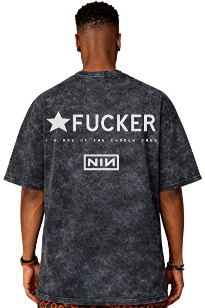 SEVBANO Nin Rock Metal Music Band Back Printed Unisex Oversize Vintage Washed...