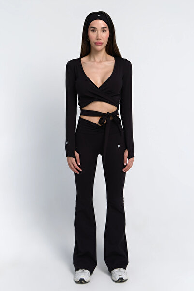zynexonline VYBE Wrap Uzun Kollu Crop & V-Form İspanyol Paça Tayt Seti