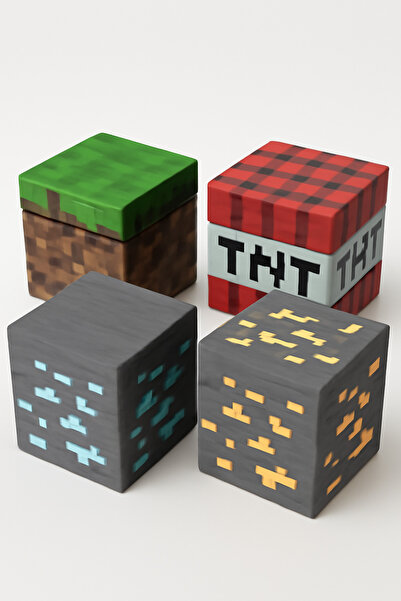GAME SHOT Minecraft Blok 4lü Saklama Kutusu Seti Organizer 3D Baskı