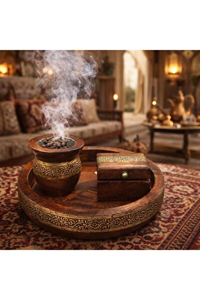 Lavera طقم بخور خشبي -مبخرة مع صينية متناسقة - عملي للاستخدام