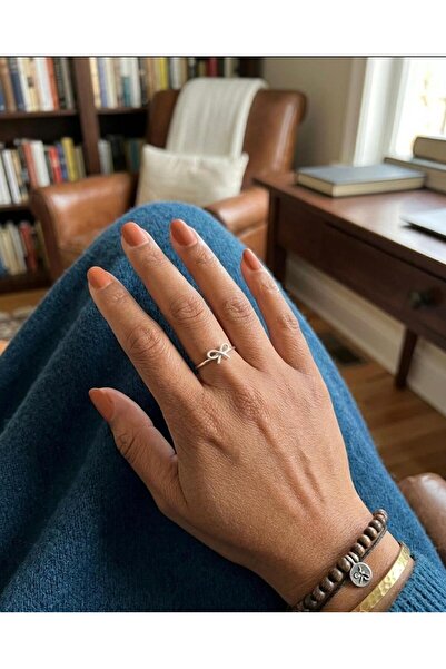 Vira Rise Women's Silver Color Minimalist Bow Ring, Adjustable on the Back