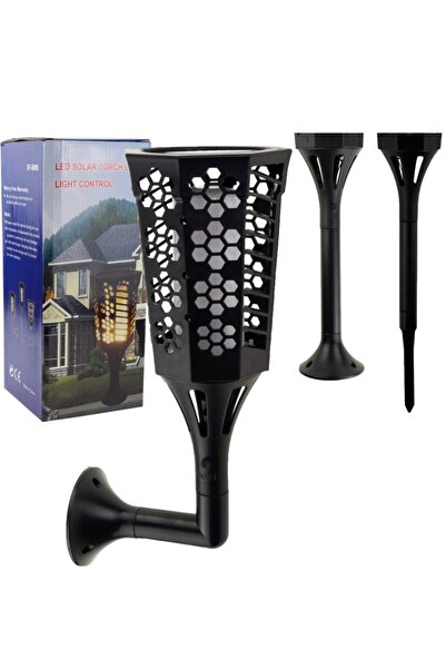 OEM Lampă decorativă solară tip torță LED, set de 2 bucăți, plastic, negru