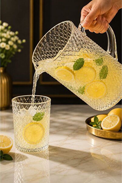 KaraWent Home Elmas Desenli Cam Sürahi 1.8 Litre – Premium Kristal Görünümlü Meşrubat & Limonata Sürahisi KRW-28