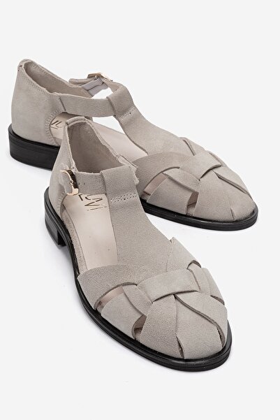 LuviShoes DEXARA Bej Süet Hakiki Deri Kadın Sandalet