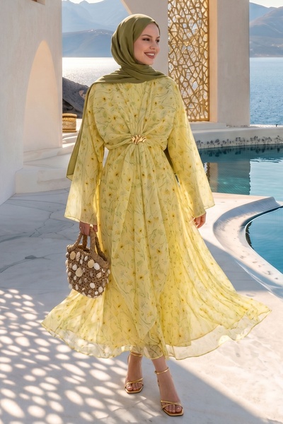InStyle Bolero and Buckle Flower Pattern Yellow Dress