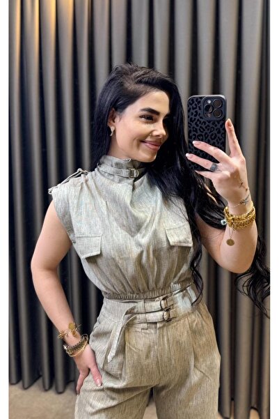 Nisam Buckle Detailed Crop Pants Set
