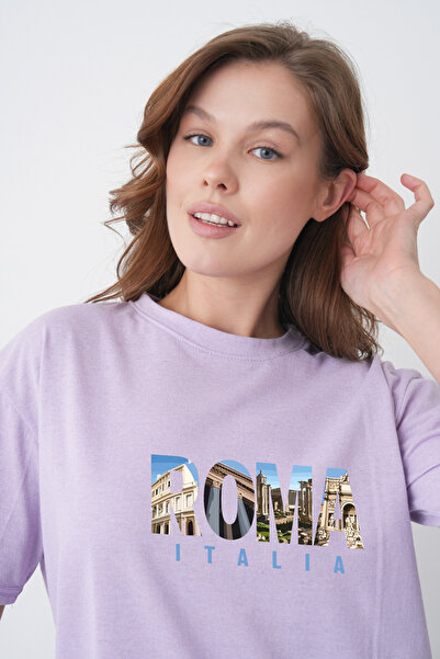 TREND EMMODA Tricou casual pentru femei Roma Italia, cu imprimeu Scenic Colos...