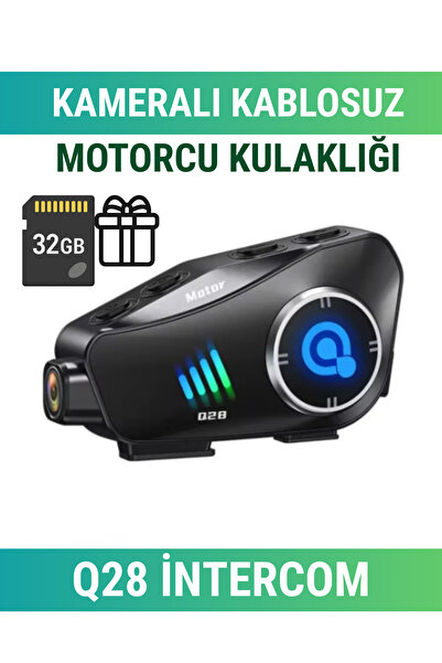 wunitech Q28 Motosiklet Kask Bluetooth Kulaklık 1080p Kamera Interkom Kulaklı...