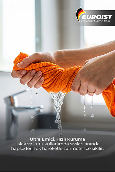 euroist Premium Microfiber Glass Cloth 3 Pieces |   Orange, Thick Textured, Long-Lasting Cleaning Cloth. Strong Fabric Structure, Resistant to Bleach, Orange 40X60