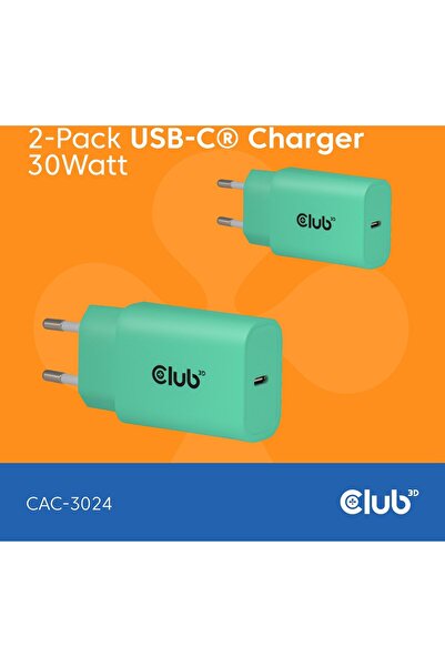 Club 3D Club3D Lifestyle Încărcător USB-C 30W, 2 buc. verde, ambalaj de vânza...