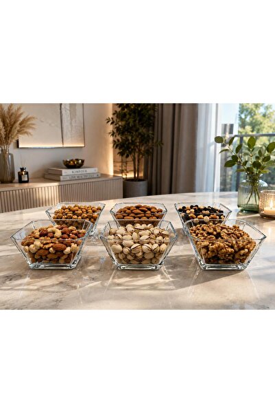 LEYA HOME Kare Cam Kase 6'lı Çerez Kasesi Magnolia Puding Kasesi 300 ml