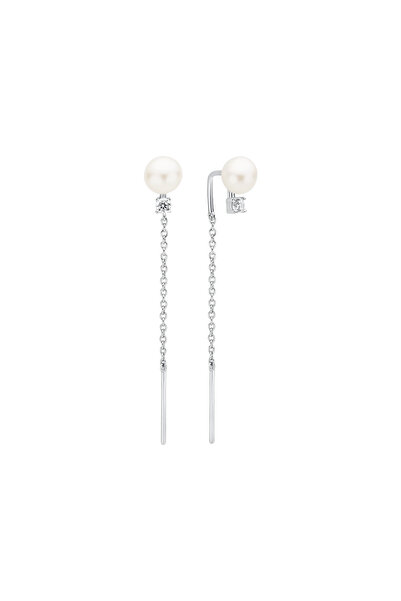 MANAVA Cercei argint lungi cu perle naturale si zirconia - Pendulum