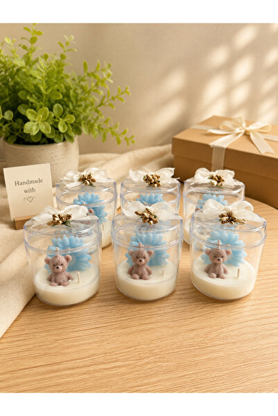 Lumera Candle 6’lı fanusta papatyalı ayıcık bebek mevlidi doğum günü doğum he...