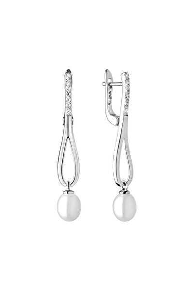 MANAVA Cercei argint lungi cu perle naturale si zirconia - Verso