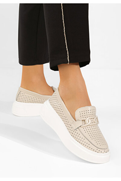 B T Shoes Mocasini piele cu talpa groasa Valerina bej