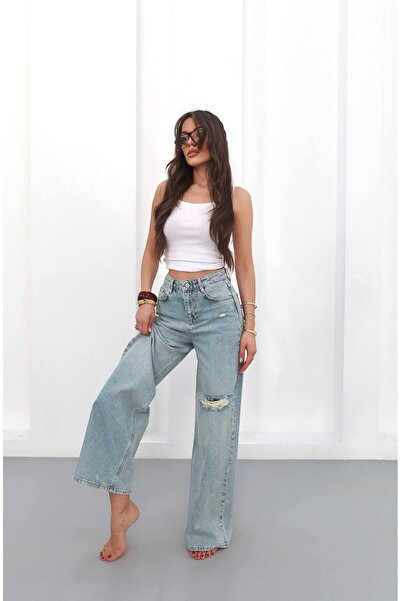 DENİKK Pantaloni din denim largi, cu design special și detaliu cu ciucuri, cr...