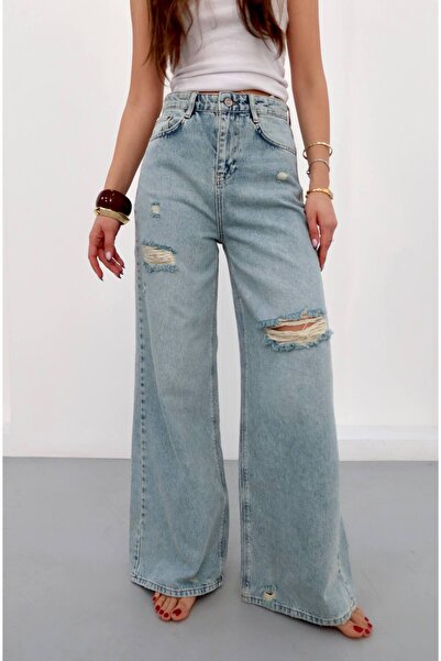 DENİKK Pantaloni din denim largi, cu design special și detaliu cu ciucuri, cr...