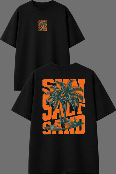 VSRN Tricou oversize negru cu imprimeu Sun Salt Design față și spate