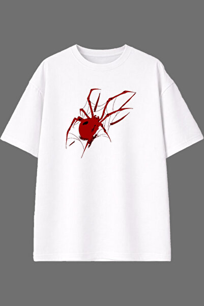VSRN Red Spider Design Front Printed White Oversize T-Shirt