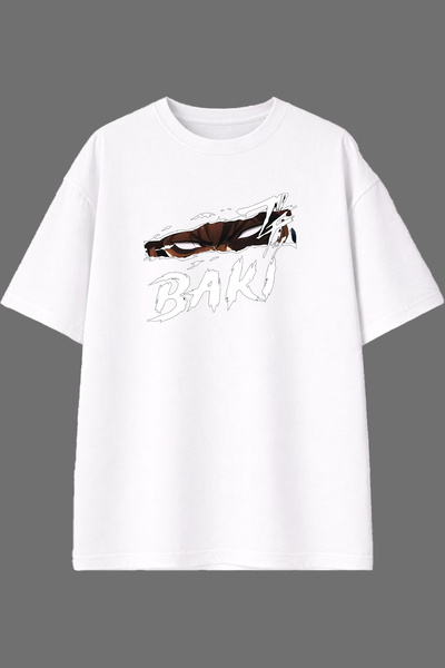 VSRN Bakı Gözler Design Pre-Printed White Oversize T-Shirt
