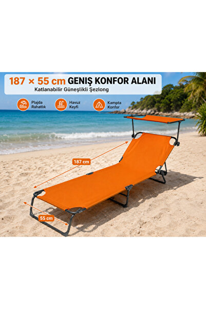 Altınkayaticaret Turuncu Renk Taşınabilir Katlanır Kamp Plaj Şezlongu Güneş K...