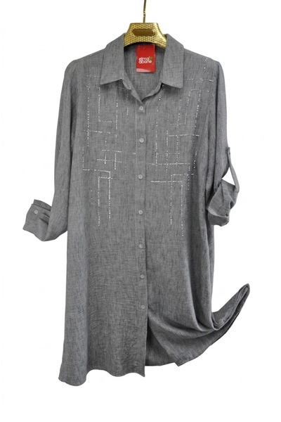 elma abone Plus Size Stone-Embellished Linen Tunic