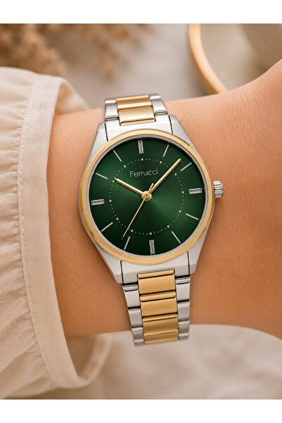 Ferrucci Women's Wristwatch Steel Band Gold-Silver Color Casual and Stylish C...