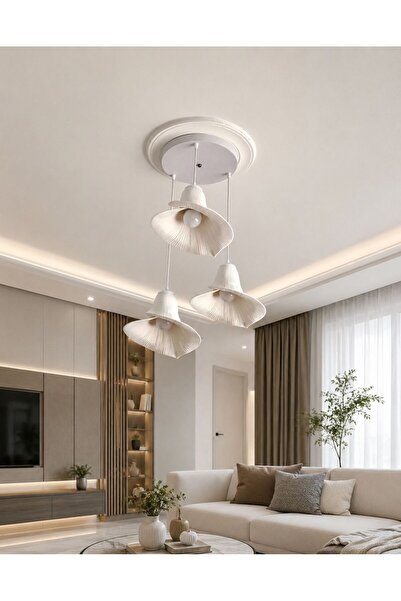 DREAM MODE Su Zambağı Taş Dokulu Modern İskandinav Tarz 3lü Sarkıt Oturma Oda...