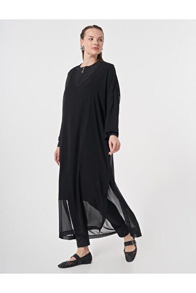 Kayra V-Neck Chiffon Pareo Black